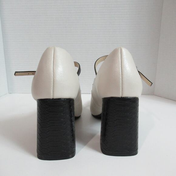 Adrienne Vittadini Heels Womens Size 7.5 Cream Black Toe Pierce Chunky Classy - Picture 6 of 13